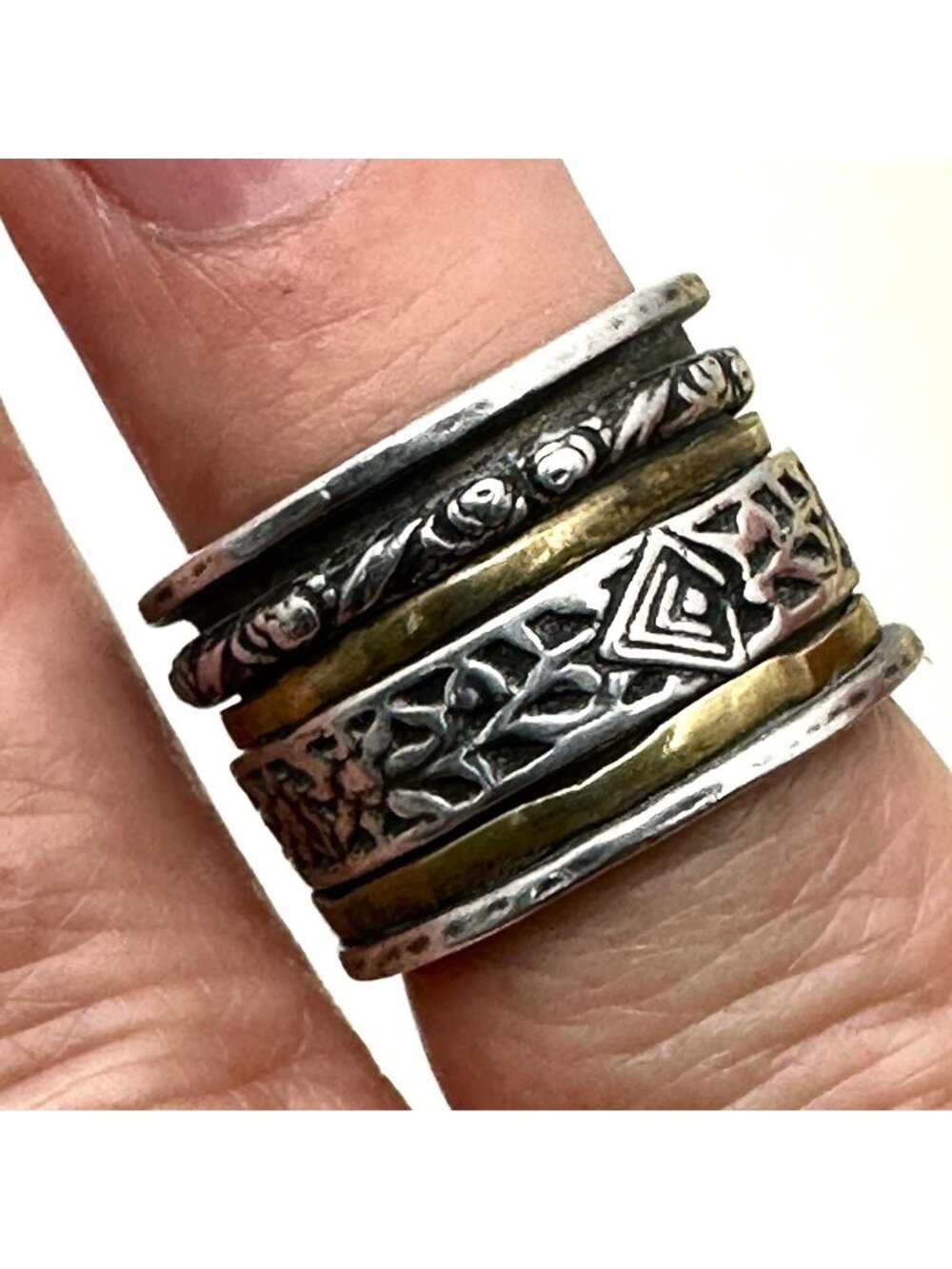 Silpada 925 Sterling Silver Brass Spinner Twirl Ring R2293 Size 6